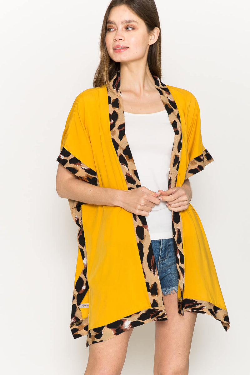 Justin Taylor Contrast Open Front Slit Cardigan