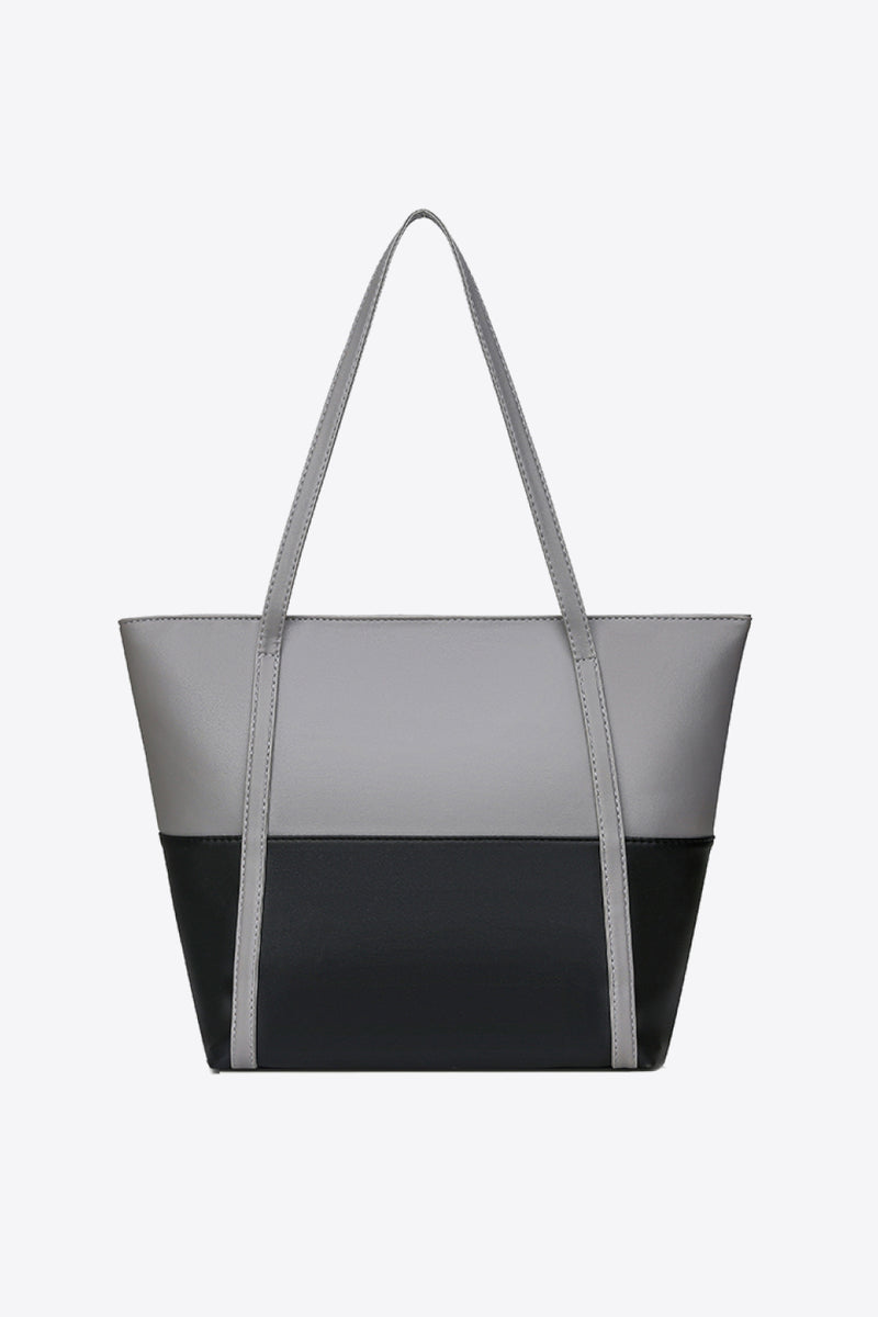 Two-Tone PU Leather Tote Bag