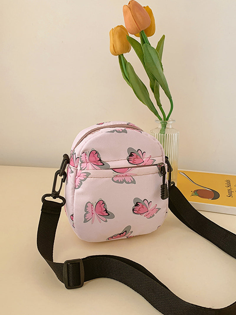 Bolso bandolera de poliéster con estampado de mariposas