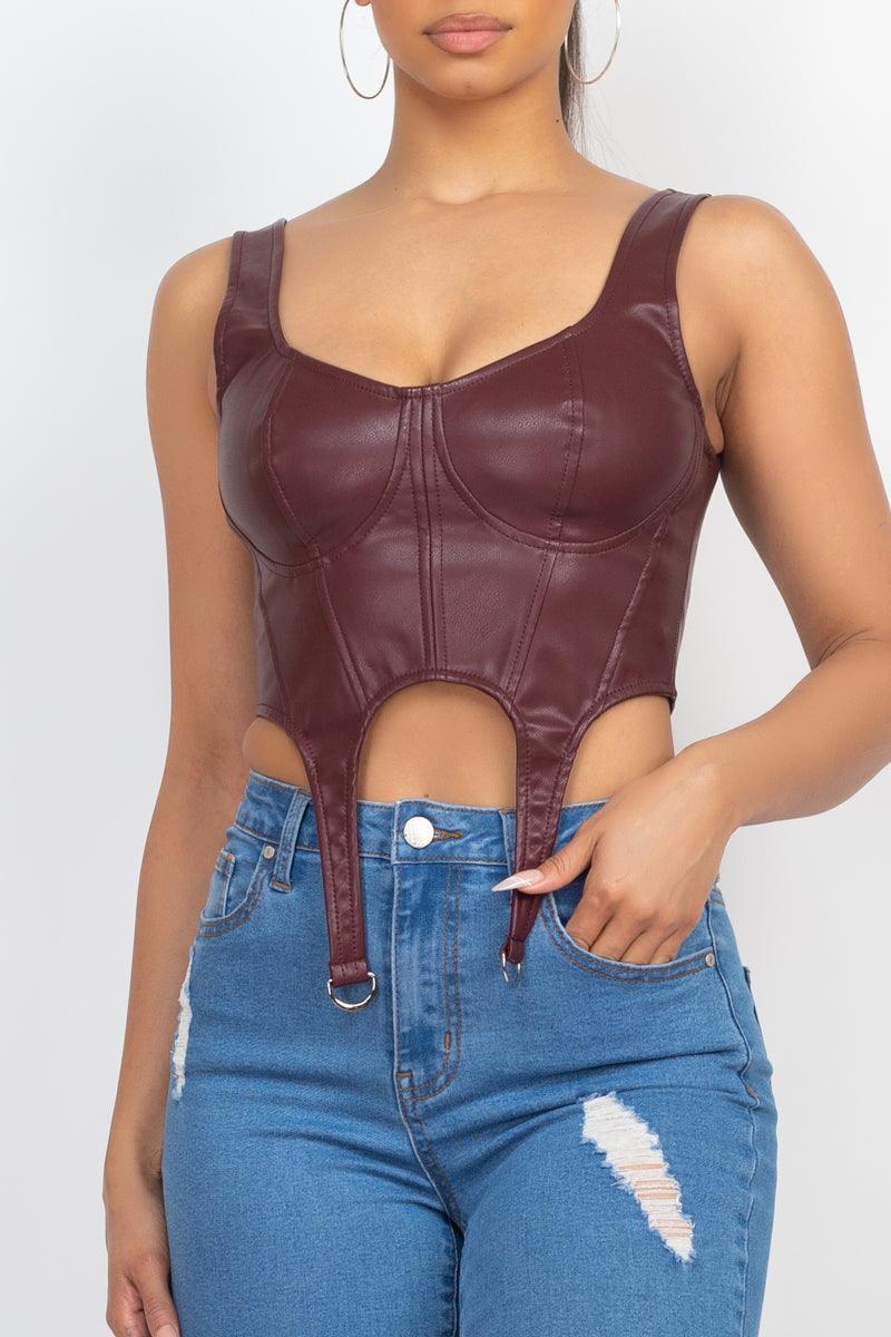 D-ring Sweetheart Bustier Leather Top - AM APPAREL