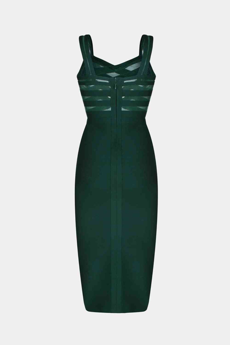 Sleeveless Spliced Mesh Midi Bandage Dress