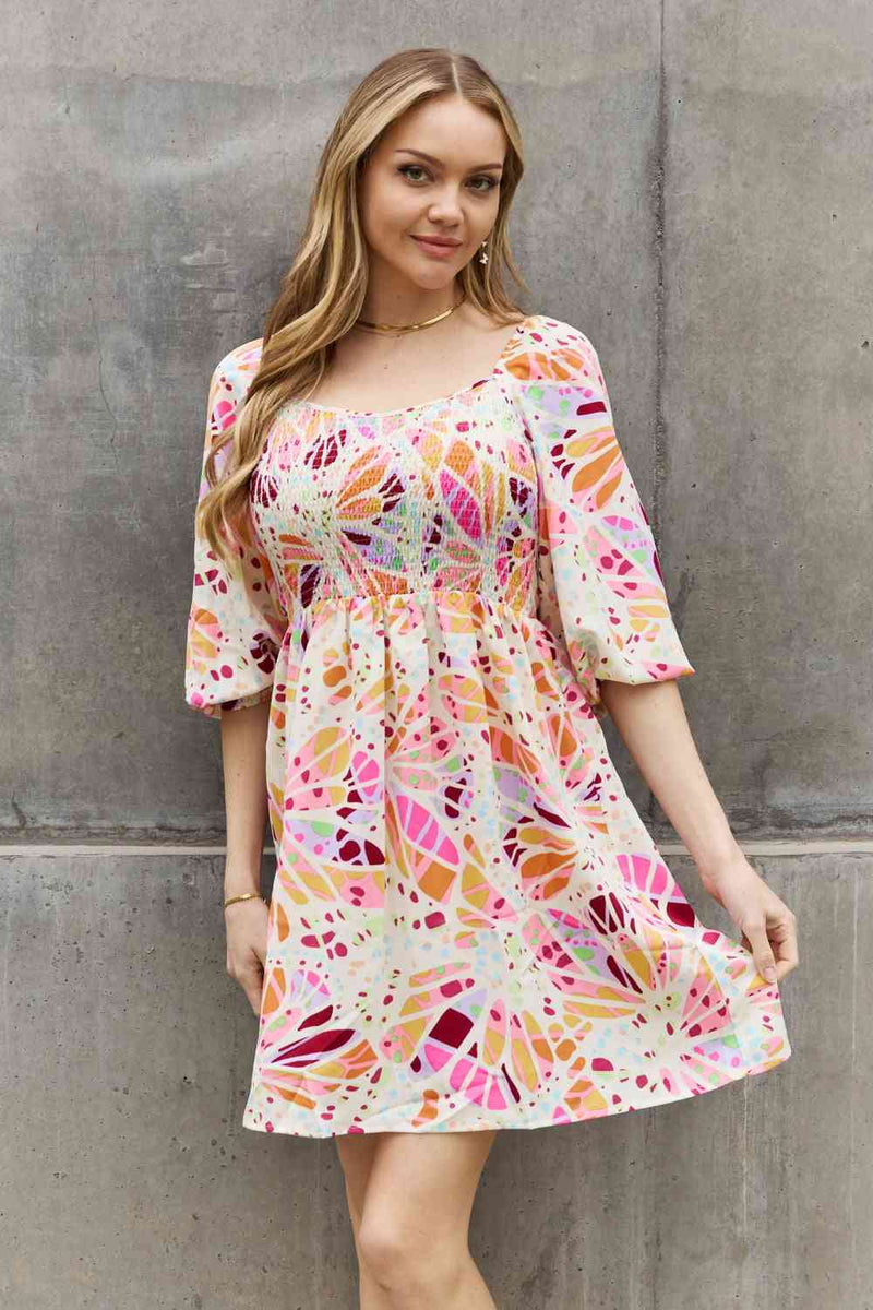 ODDI Full Size Floral Print Mini Dress