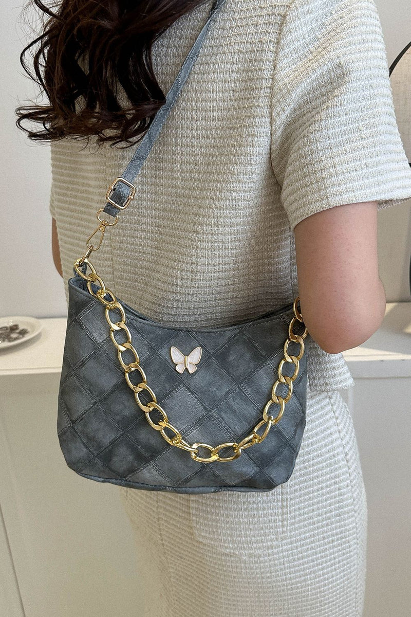 Bolso de hombro de cuero PU con decoración de mariposas