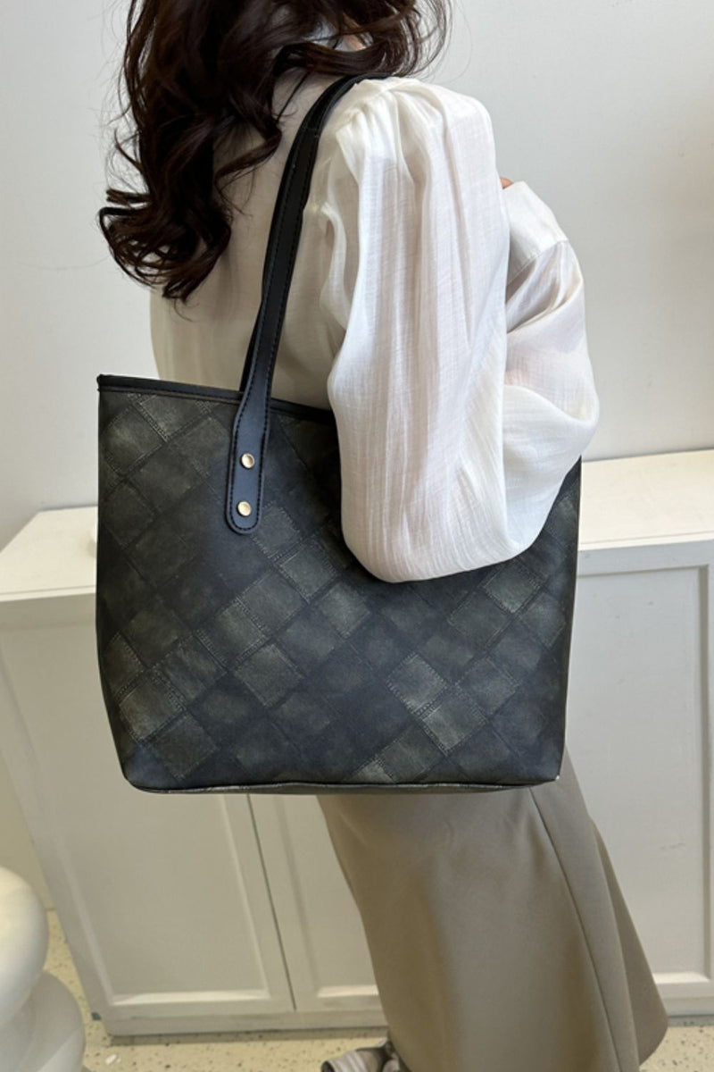 Plaid PU Leather Tote Bag