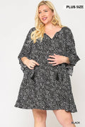 Dot Print Tiered Ruffle Sleeve Dress With Pockets - AM APPAREL