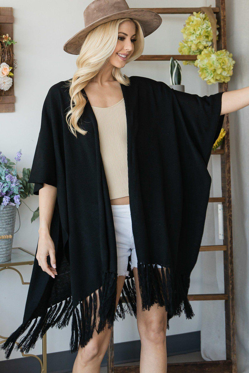 Draped Poncho Cardigan With String Detail - AM APPAREL