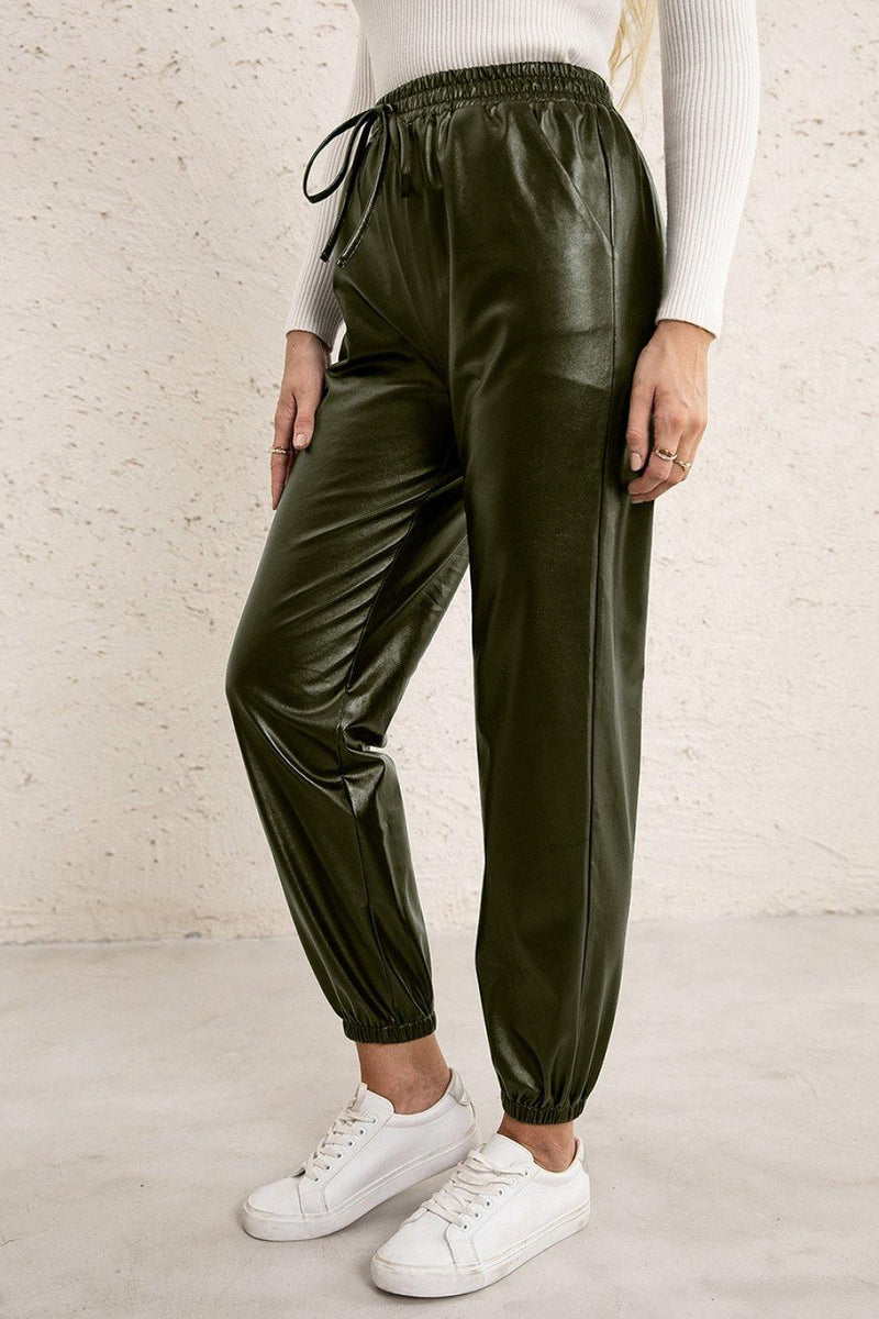 Elastic Waist PU Leather Joggers - AM APPAREL