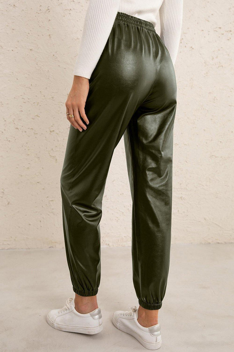 Elastic Waist PU Leather Joggers - AM APPAREL