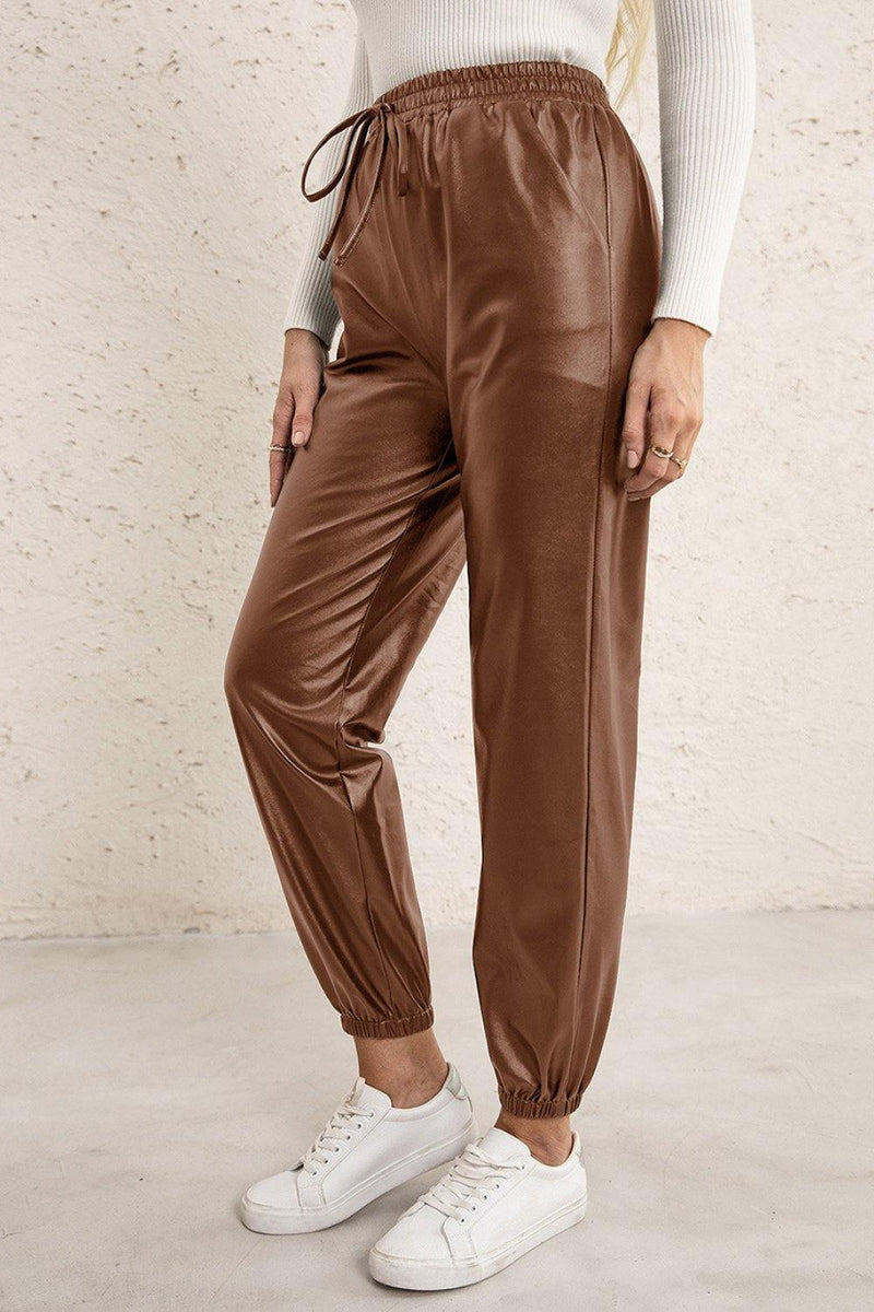 Elastic Waist PU Leather Joggers - AM APPAREL