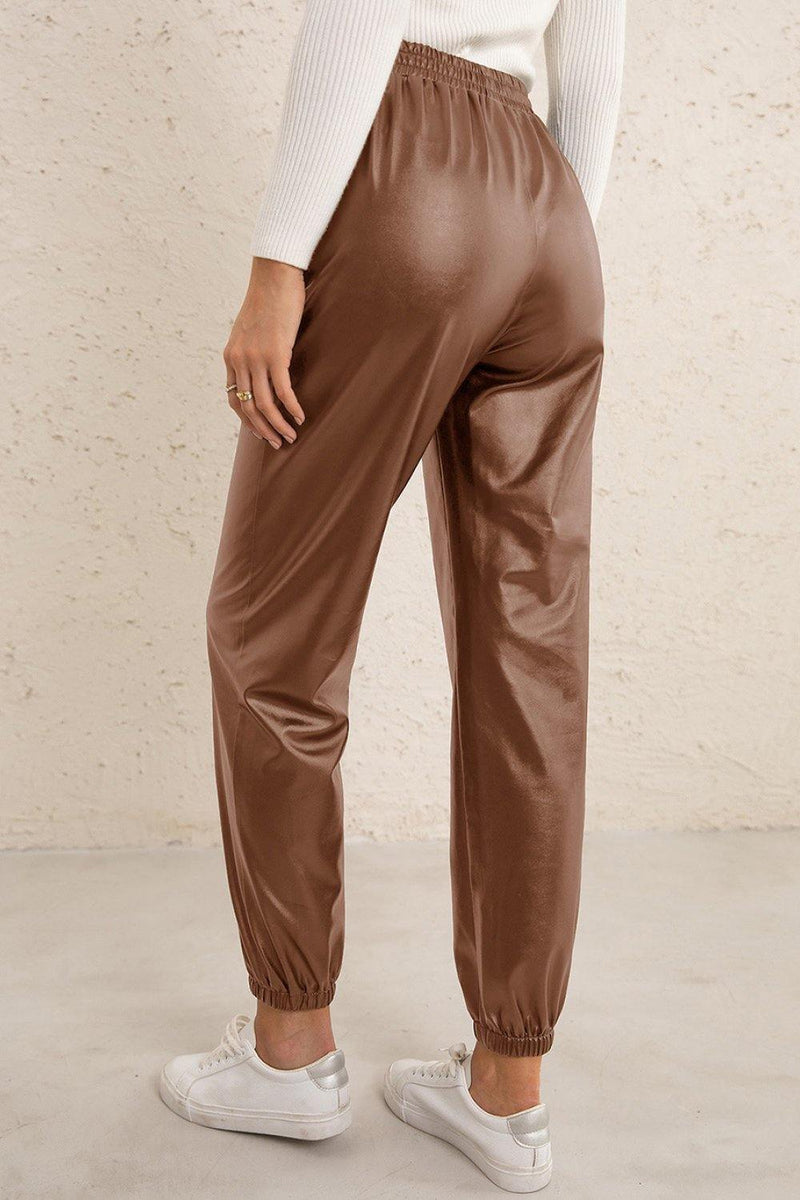 Elastic Waist PU Leather Joggers - AM APPAREL