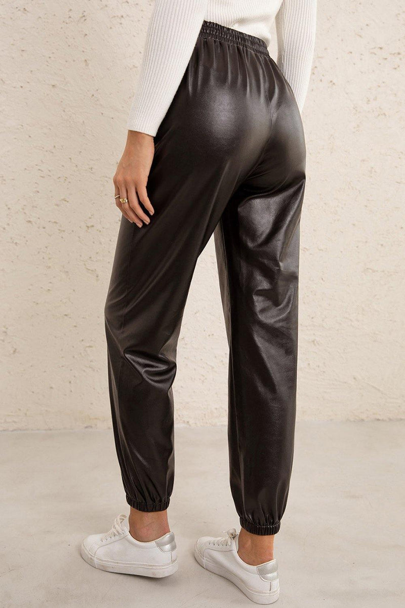 Elastic Waist PU Leather Joggers - AM APPAREL