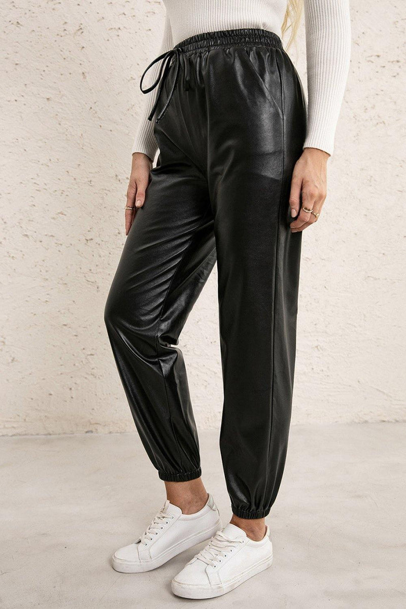 Elastic Waist PU Leather Joggers - AM APPAREL