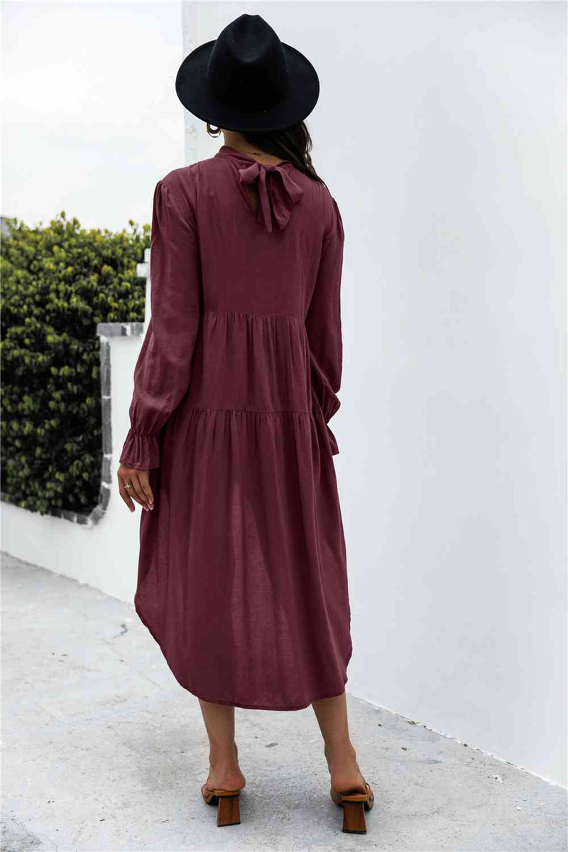 Solid Asymmetrical Patch Pleated Dress