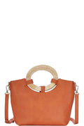Fashion Natural Woven Handle Satchel With Long Strap - AM APPAREL