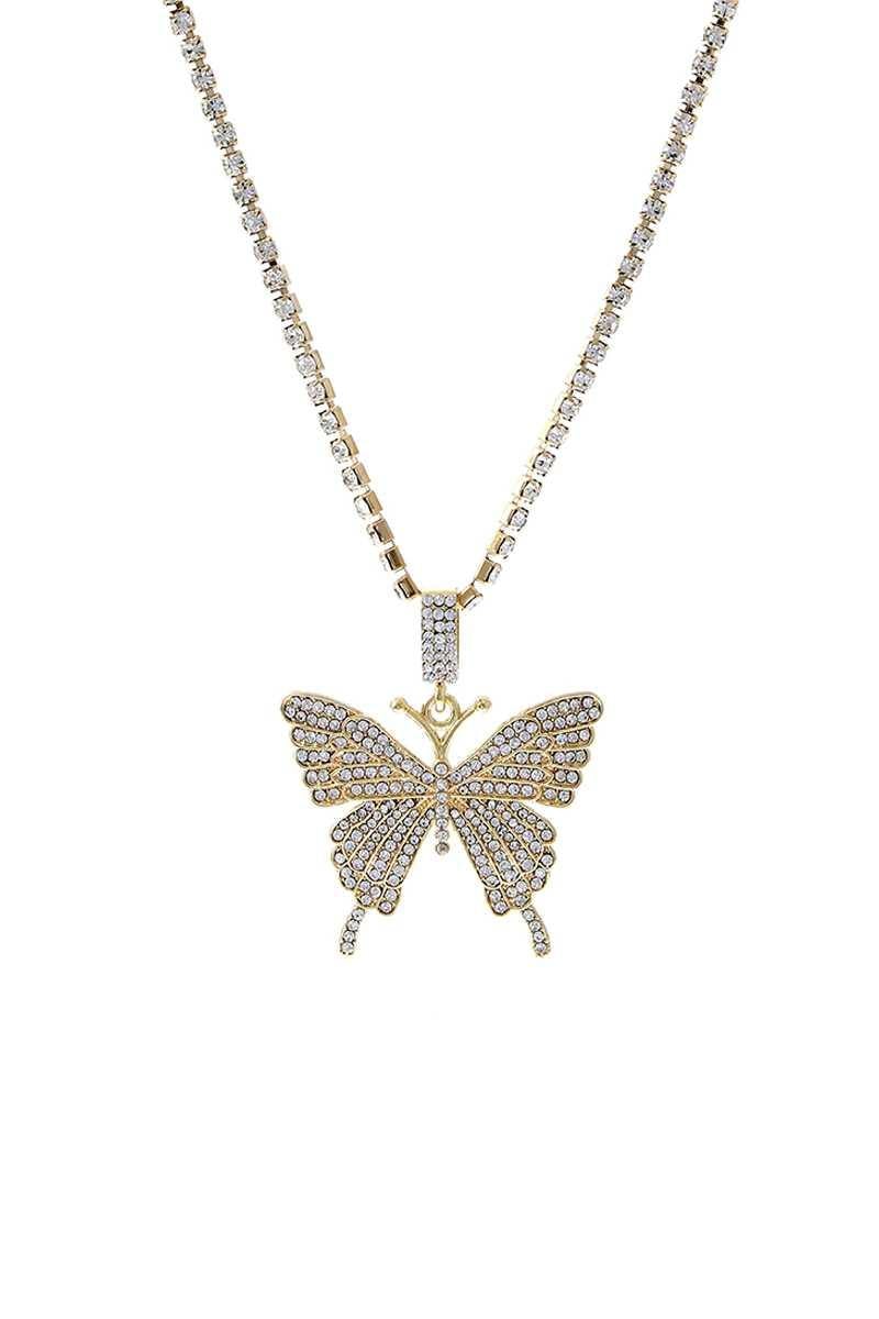 Fashion Rhinestone Butterfly Pendant Necklace - AM APPAREL