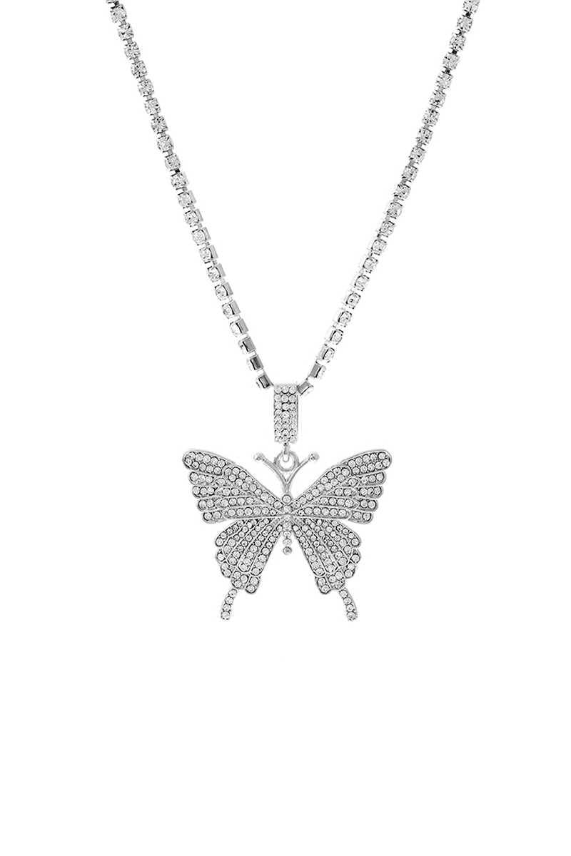 Fashion Rhinestone Butterfly Pendant Necklace - AM APPAREL