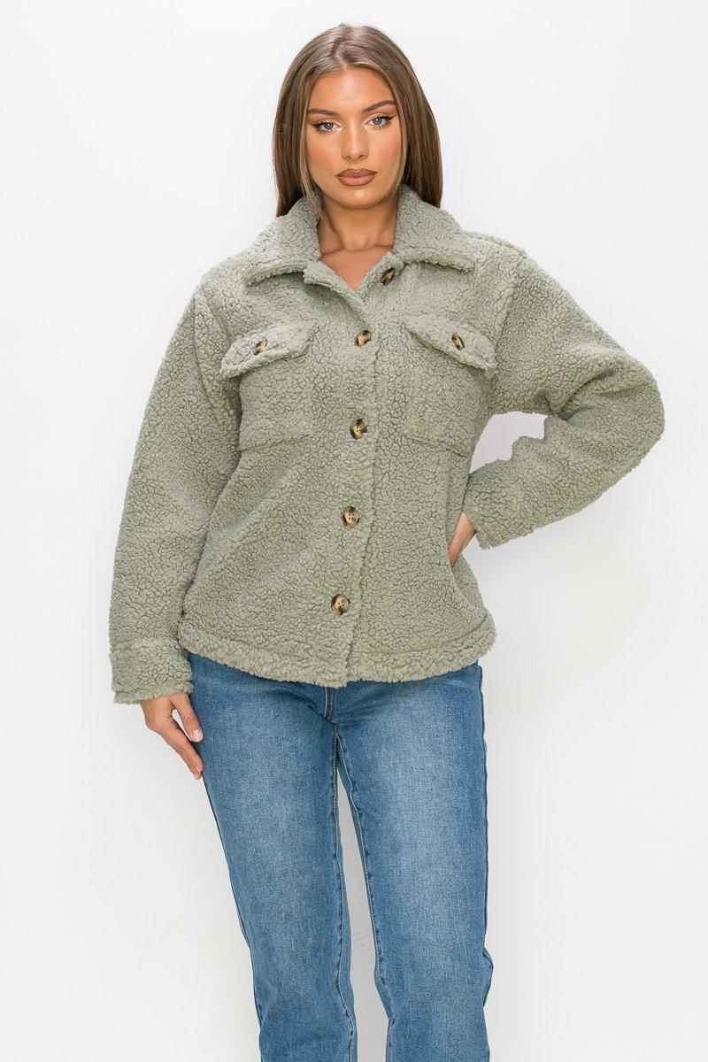 Faux Fur Front Button Jacket - AM APPAREL