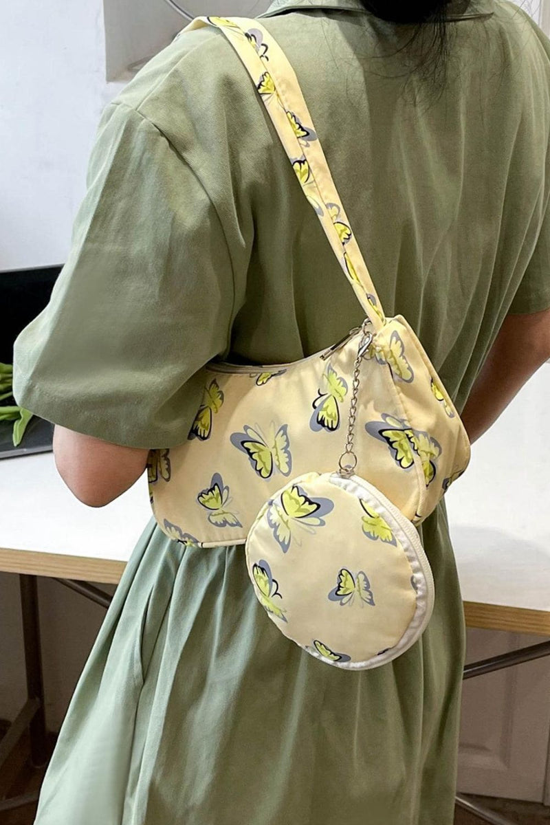 Bolso de hombro con estampado de mariposas y monedero