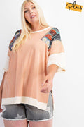 Fun & Colorful Short Sleeves Cotton Slub Knit Color Block Top - AM APPAREL