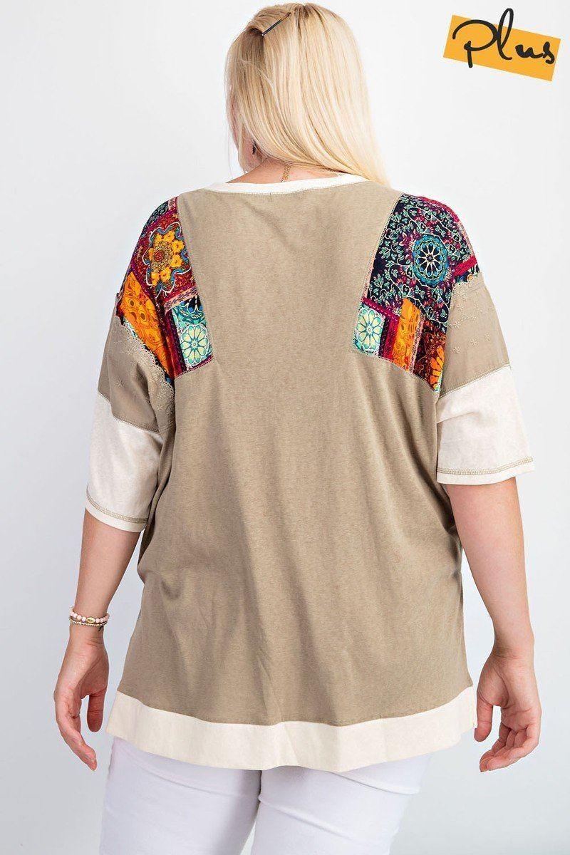 Fun & Colorful Short Sleeves Cotton Slub Knit Color Block Top - AM APPAREL