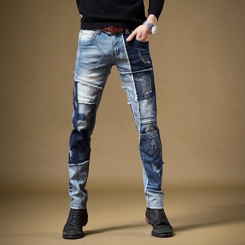 Men's American Street Style Patchwork Jeans - AM APPAREL