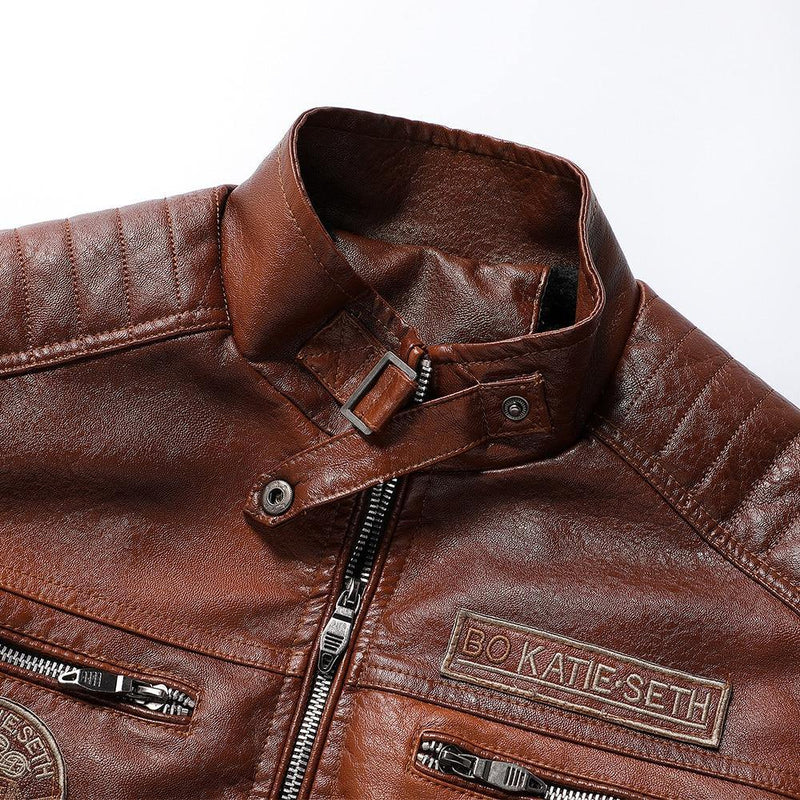 Men's Autumn Casual Faux Leather Jacket - AM APPAREL