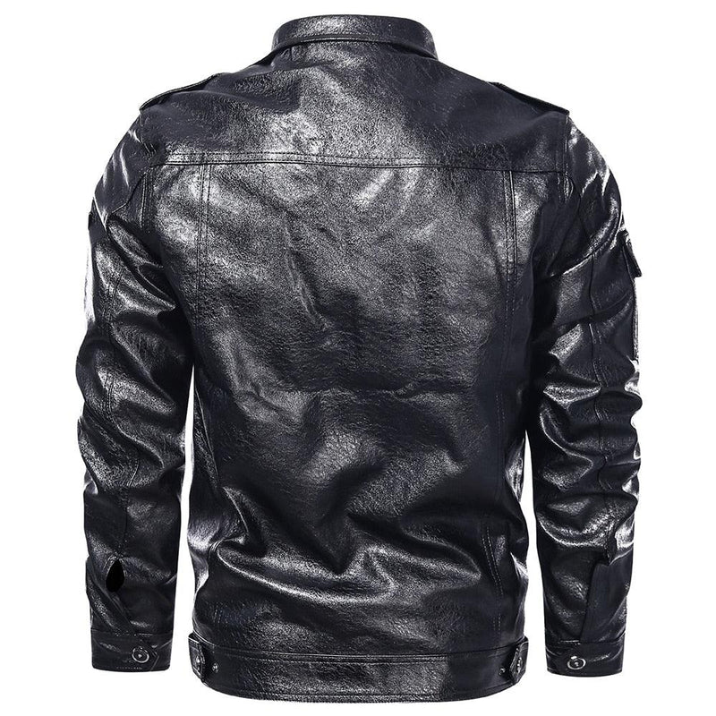 Men's Classical Motorcycle Fleece Faux Leather Jacket - AM APPAREL