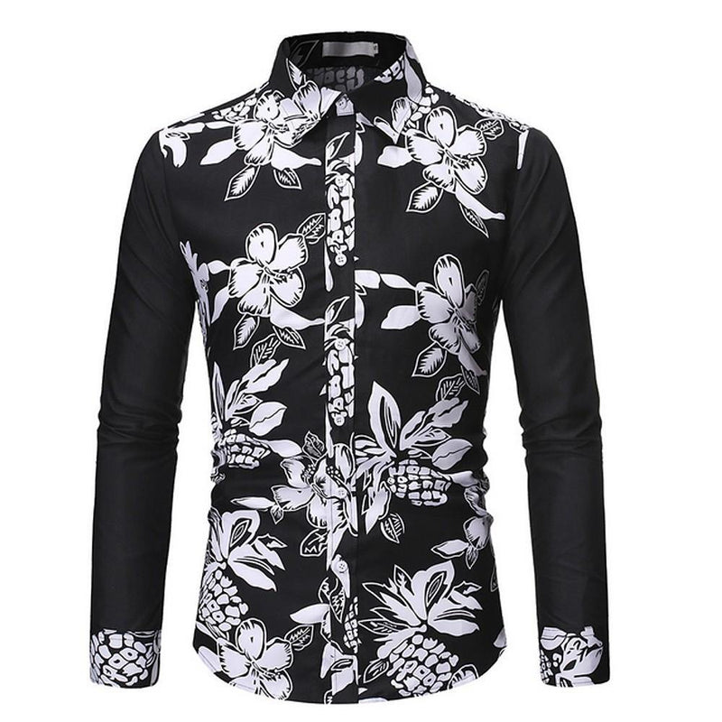 Men's Floral Black Light Weight Shirt - AM APPAREL
