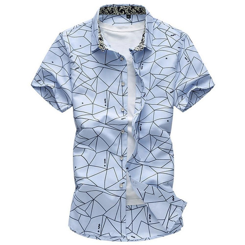 Men's Geometric Print Summer Short Sleeve Shirt - AM APPAREL