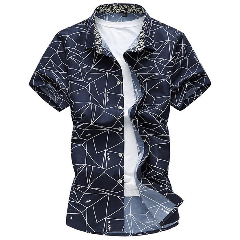 Men's Geometric Print Summer Short Sleeve Shirt - AM APPAREL