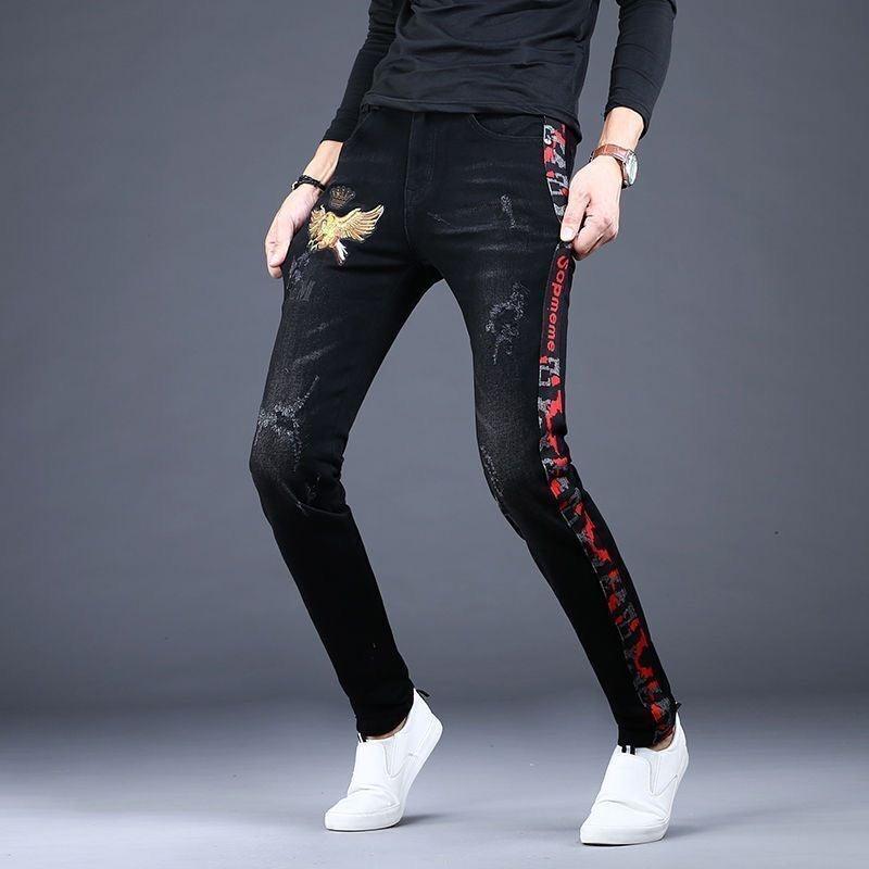 Men’s High Quality Embroidery Stretch Jeans - AM APPAREL