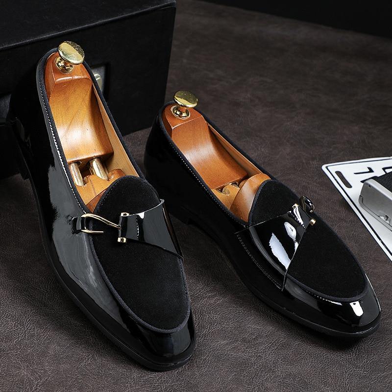 Men's Patent Leather Loafters W/ Metal Hook Details - AM APPAREL