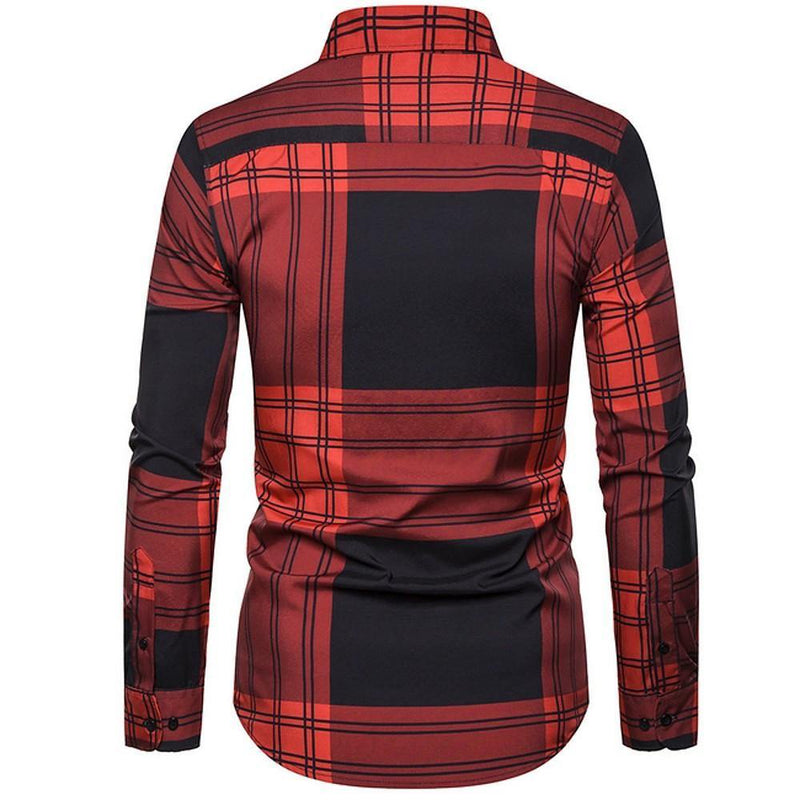 Men's Plaid Red Polyester Shirt - AM APPAREL
