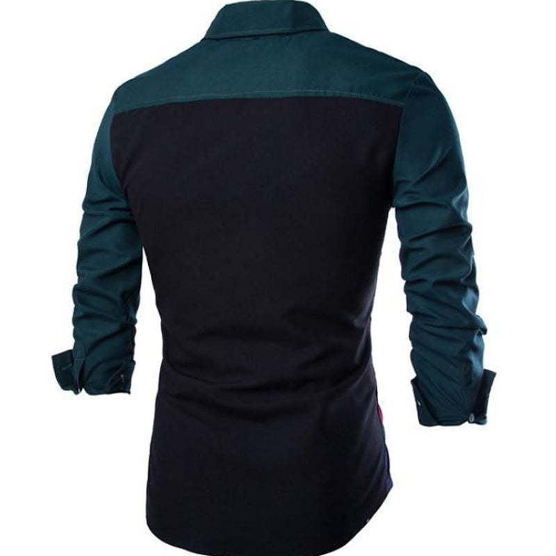 Men's Slim Fit Plaid Color Block Shirt - AM APPAREL
