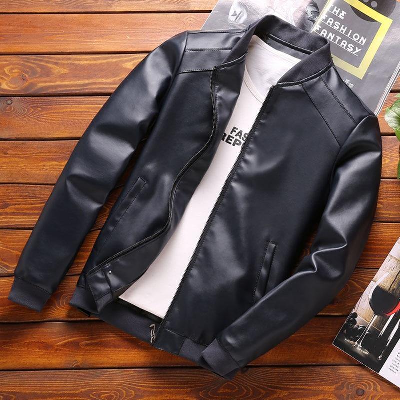 Men's Spring Classic Slim Fit PU Leather Jacket - AM APPAREL