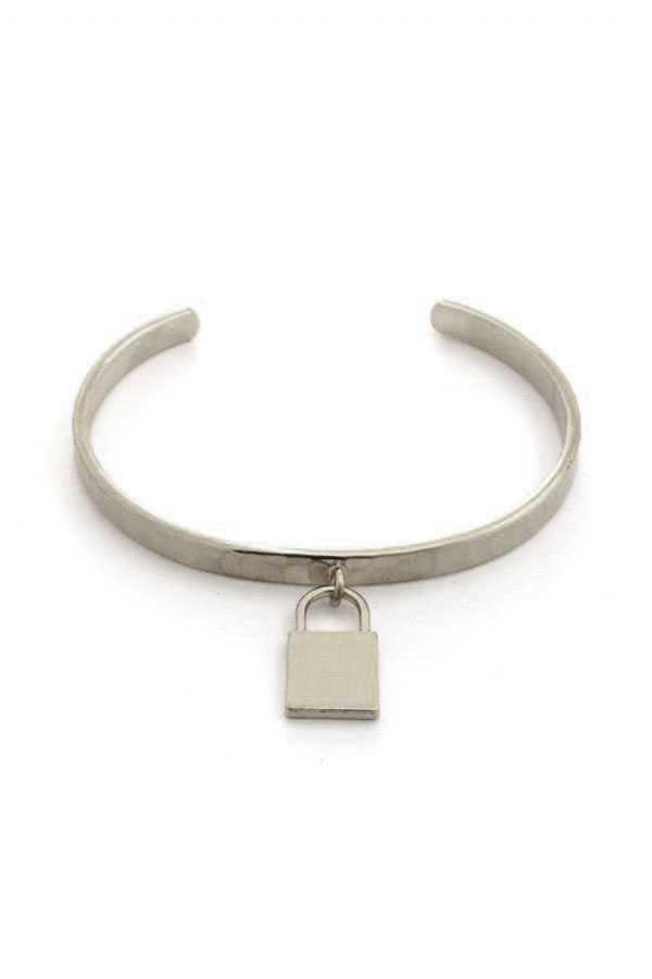 Metal Lock Charm Cuff Bracelet - AM APPAREL