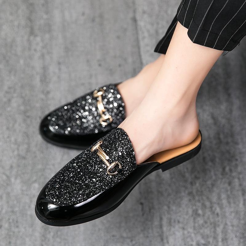 Mne's Pantent Leather Mules Backless Loafers - AM APPAREL