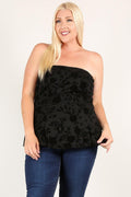 Plus Size Floral Mesh Flocking Tube Top With Flare Bodice - AM APPAREL