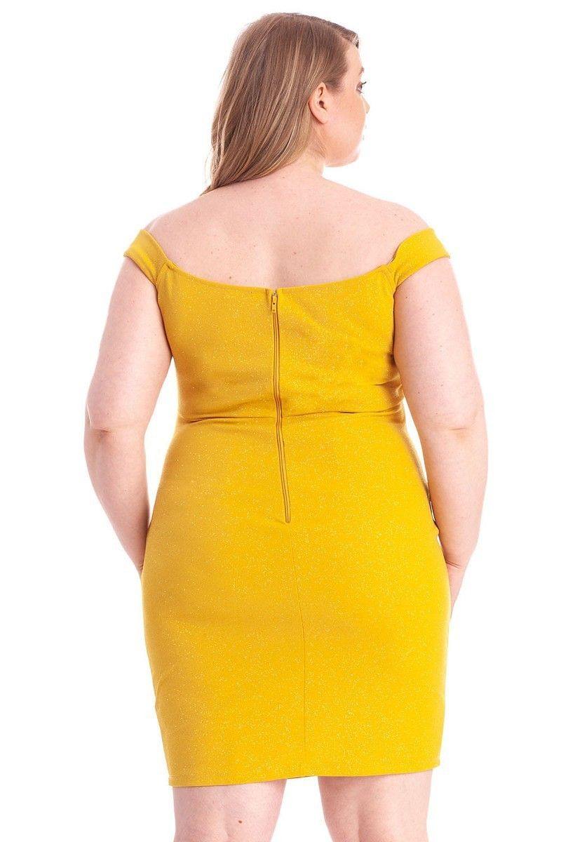 Plus Size Glittered Off Shoulder Mini Dress - AM APPAREL