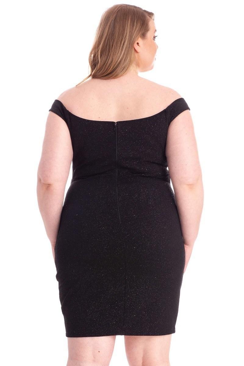 Plus Size Glittered Off Shoulder Mini Dress - AM APPAREL