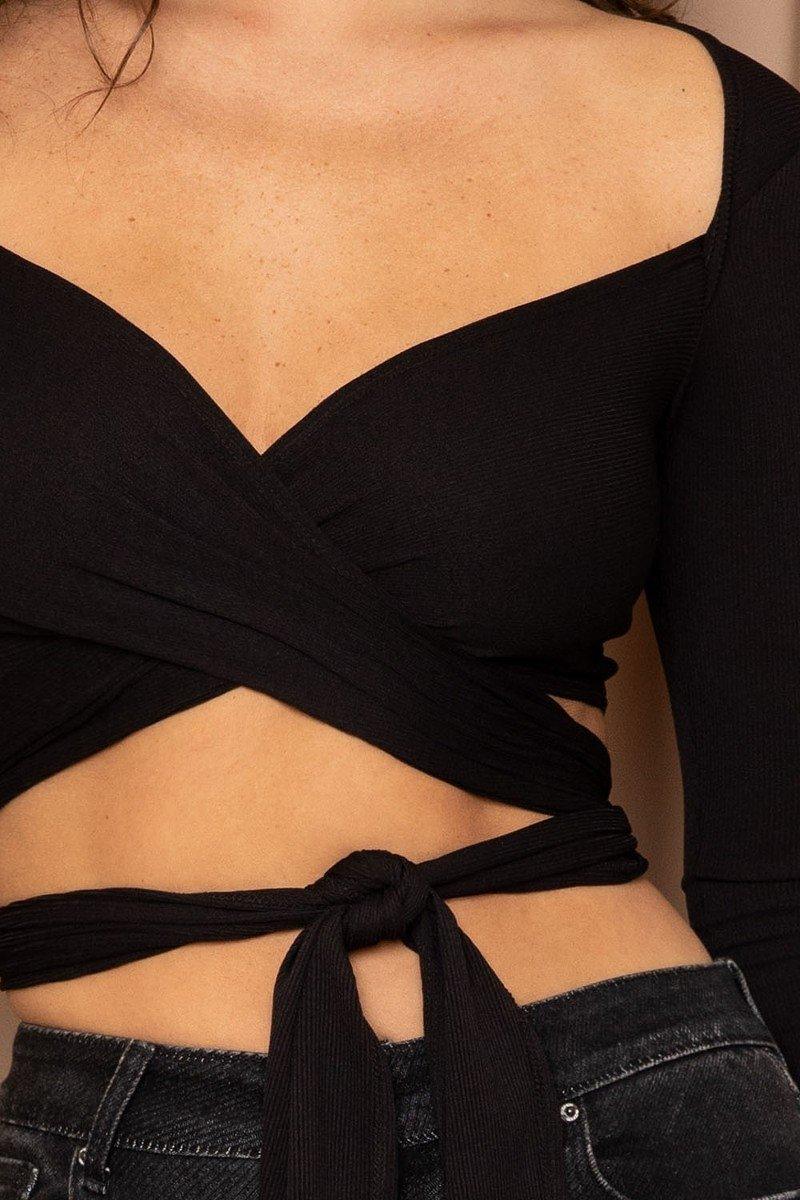 Ribbed Long Strap Wrap Tie Crop Top - AM APPAREL