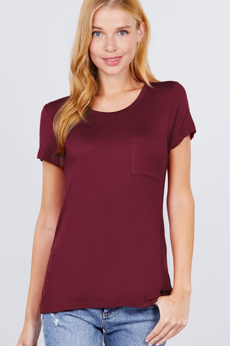 Short Sleeve Scoop Neck Top With Pocket - AM APPAREL