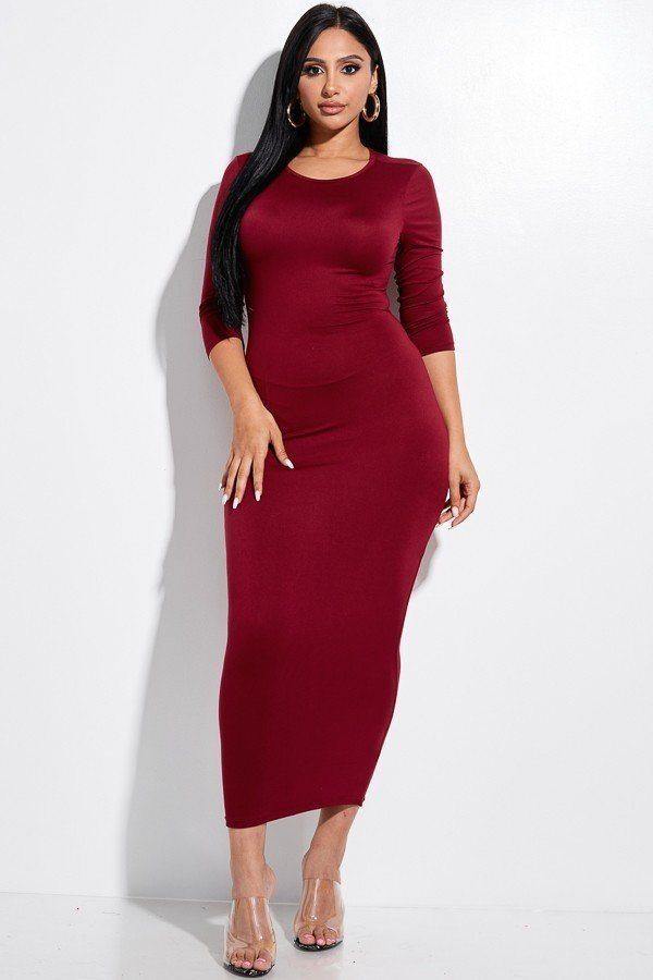 Solid 3/4 Sleeve Midi Dress With Back Cut Out - AM APPAREL