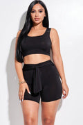 Solid Double Layered Tank Top And Tie Front Shorts 2 Piece Set - AM APPAREL