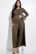 Solid Long Sleeve Crossed Over Top And Leggings Set - AM APPAREL