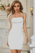 Spaghetti Strap Bodycon Dress with Rhinestone Decoration - AM APPAREL