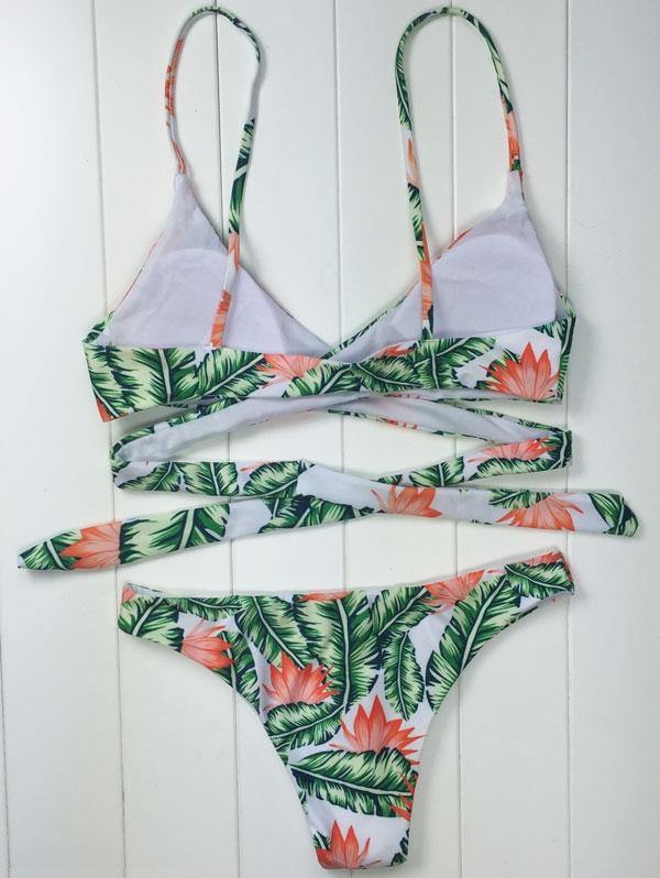 Tropical Print Wrap Bikini - AM APPAREL