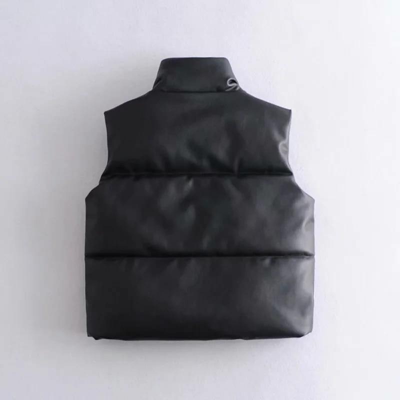 Women's Black Warm Faux Leather Vest - AM APPAREL