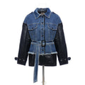 Women's Patchwork Faux Leather & Denim Coat - AM APPAREL