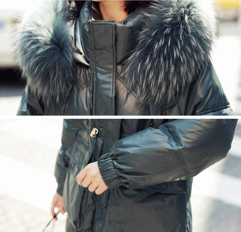 Women's Winter Fur Collar Warm Long Coat - AM APPAREL